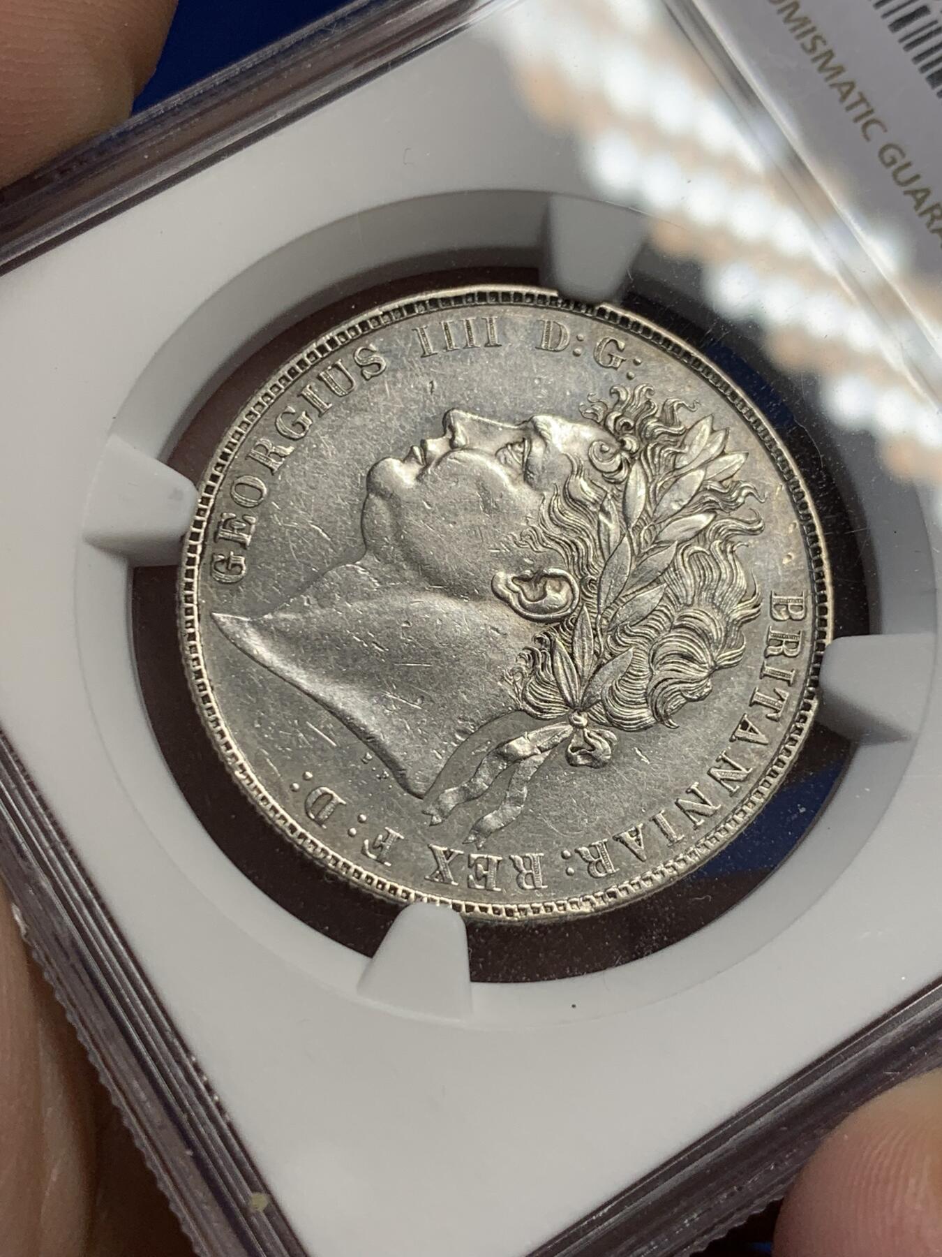 《竞宝斋》第297场- 周日，周一  2场连拍 （全场包邮） NGC UNC 1820年英国乔治四世半克朗银币 两面细节保留清晰 状态不错
