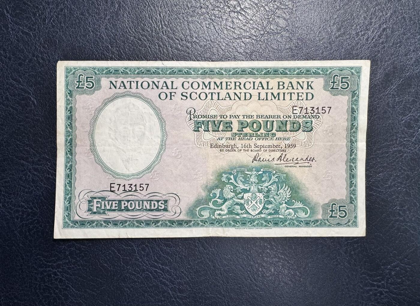 收藏联盟Quantum Auction 第368期拍卖  苏格兰商业银行1959年5镑 非全新 品相如图