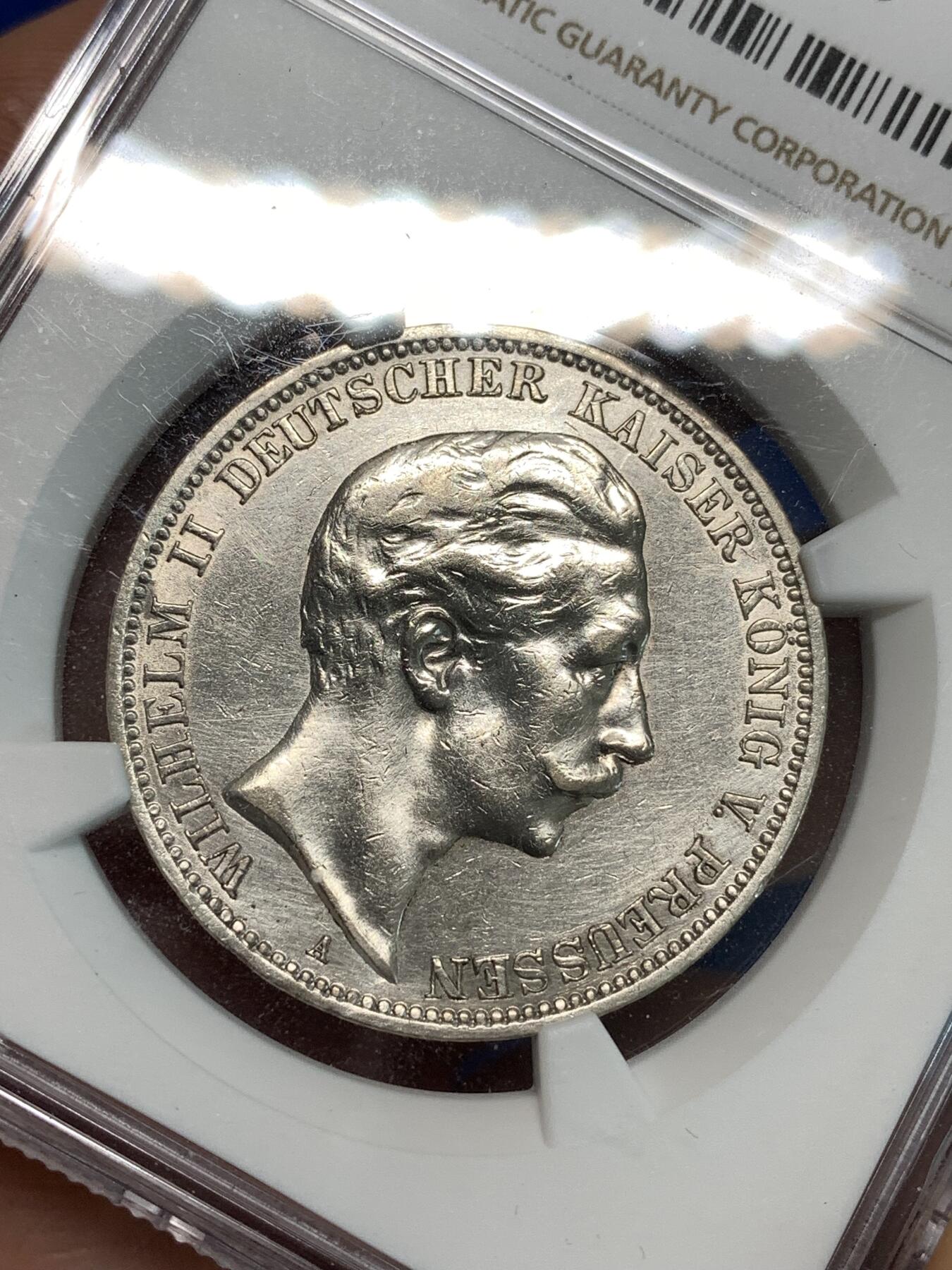 《竞宝斋》第297场- 周日，周一  2场连拍 （全场包邮） NGC XFD 德国1911年A版普鲁士威廉二世3马克