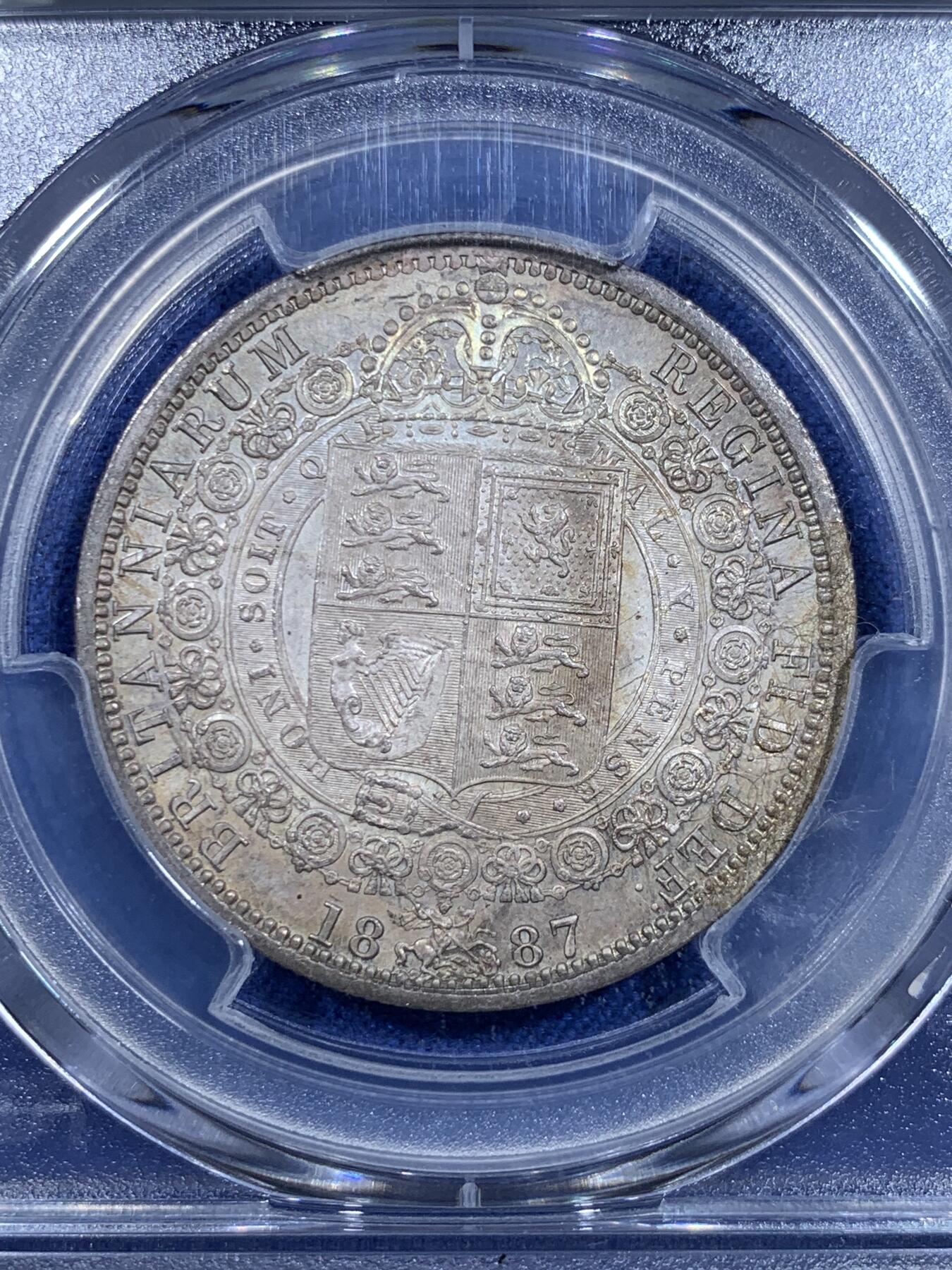 《竞宝斋》第297场- 周日，周一  2场连拍 （全场包邮） PCGS MS64 英国 1887年 半克朗 维多利亚 银币 原味包浆