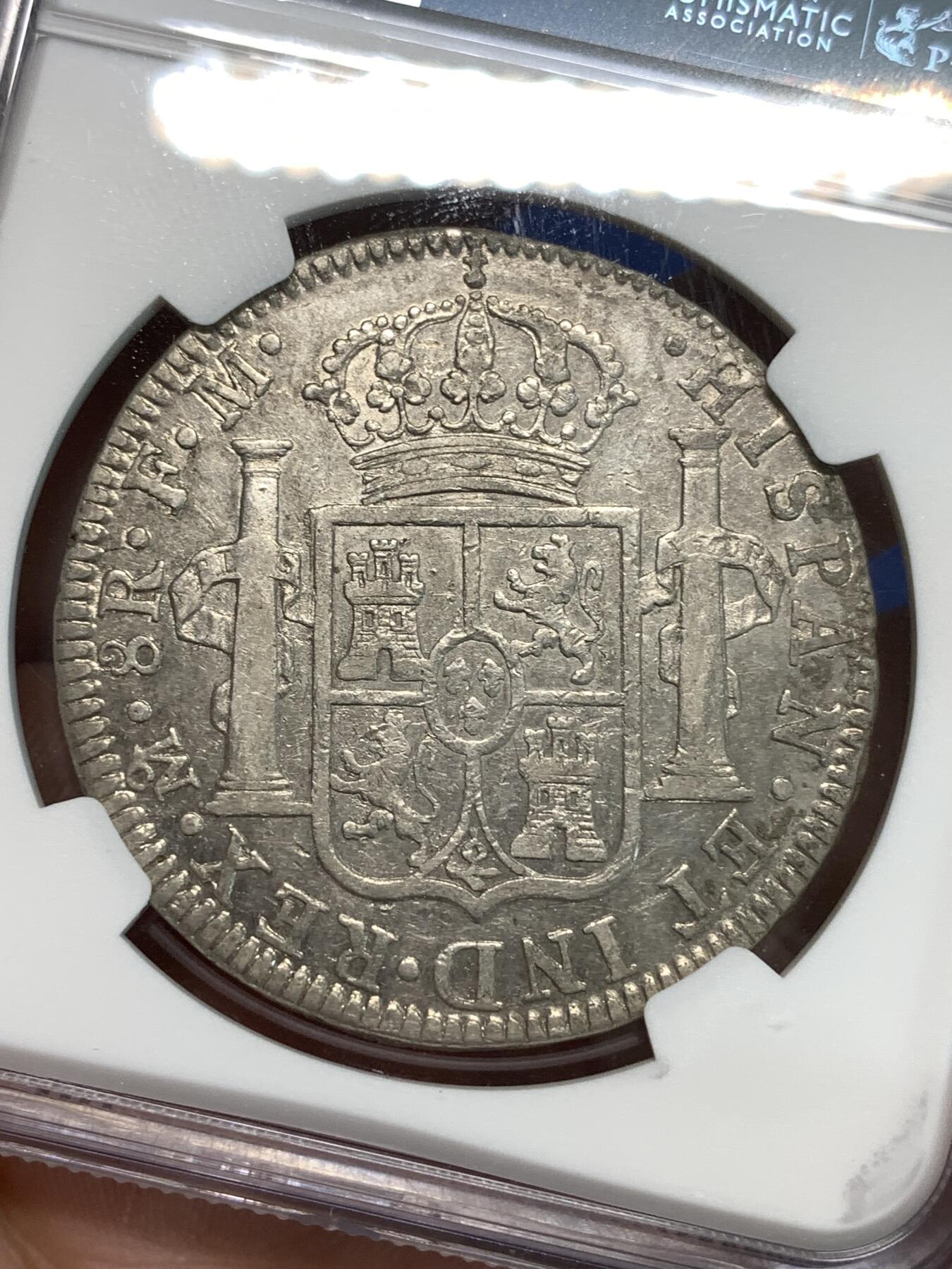 《竞宝斋》第297场- 周日，周一  2场连拍 （全场包邮） NGC AUD 1792年早期墨西哥卡四双柱 无戳好品 地板带光包浆自然