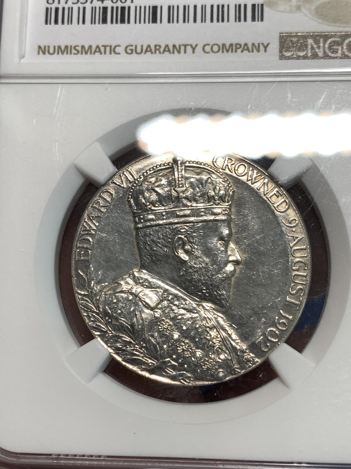 《竞宝斋》第297场- 周日，周一  2场连拍 （全场包邮） NGC UNCD 1902爱德华七世登基纪念银章 性价比好