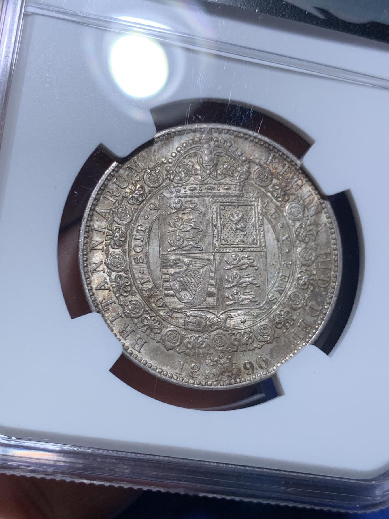 《竞宝斋》第297场- 周日，周一  2场连拍 （全场包邮） NGC MS63 英国 1890年 半克朗 维多利亚 银币 原味包浆