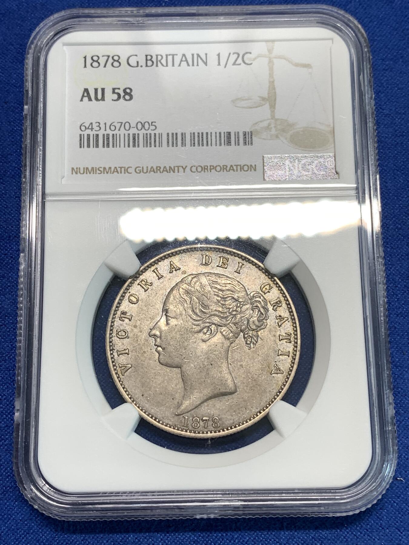 《竞宝斋》第297场- 周日，周一  2场连拍 （全场包邮） NGC AU58 英国 1878年 半克朗 维多利亚 银币 原味包浆