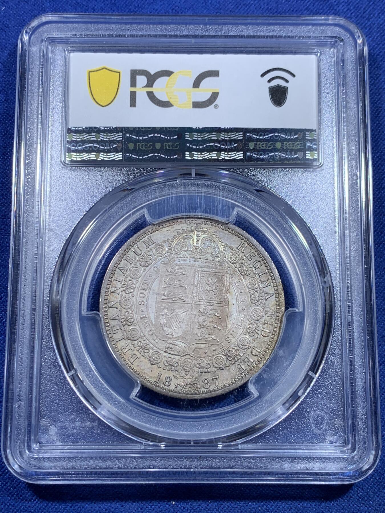 《竞宝斋》第297场- 周日，周一  2场连拍 （全场包邮） PCGS MS64 英国 1887年 半克朗 维多利亚 银币 原味包浆