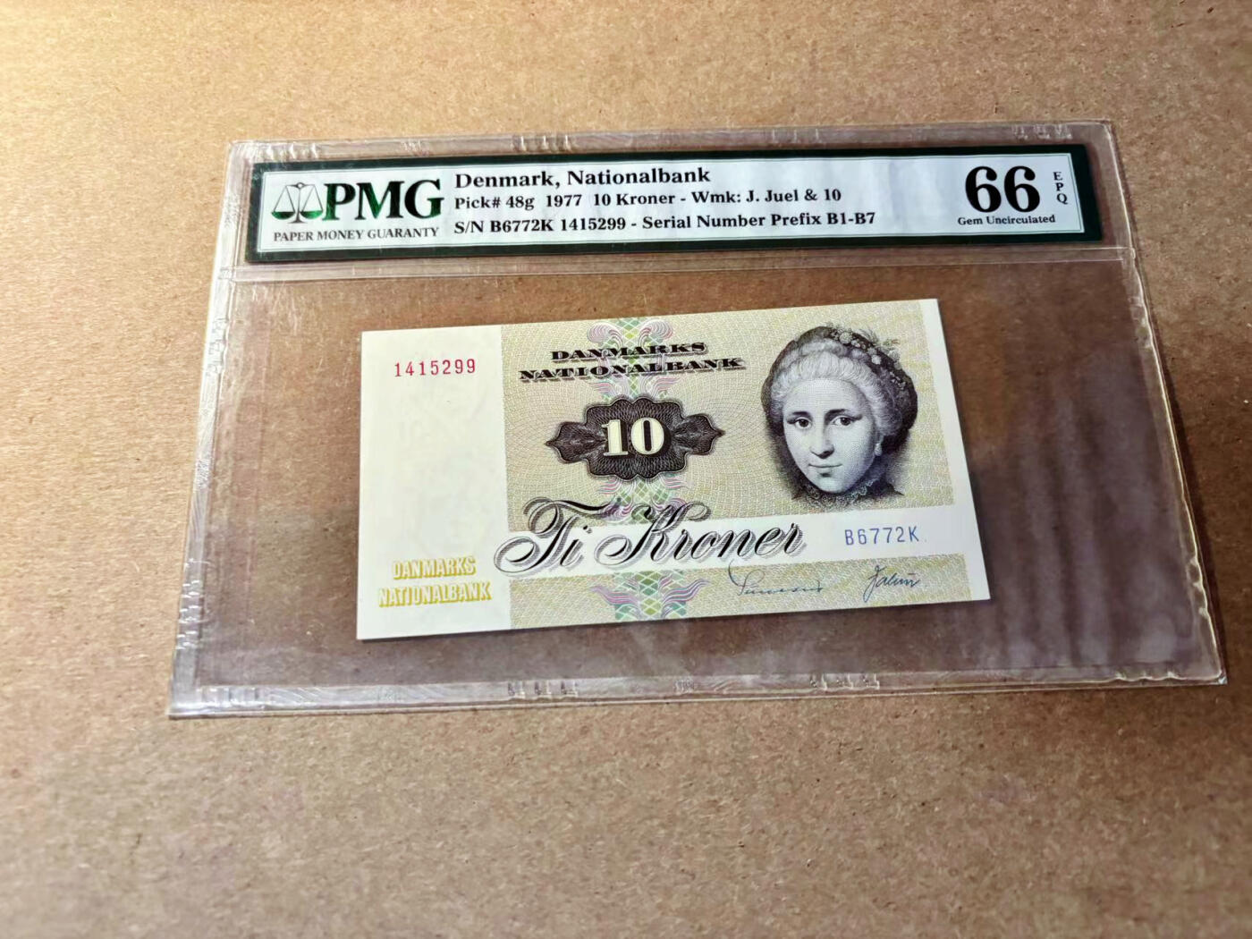 【Blue Auction】✨世界纸币精拍第526期【精】 丹麦 1977年10克朗 PMG66EPQ 