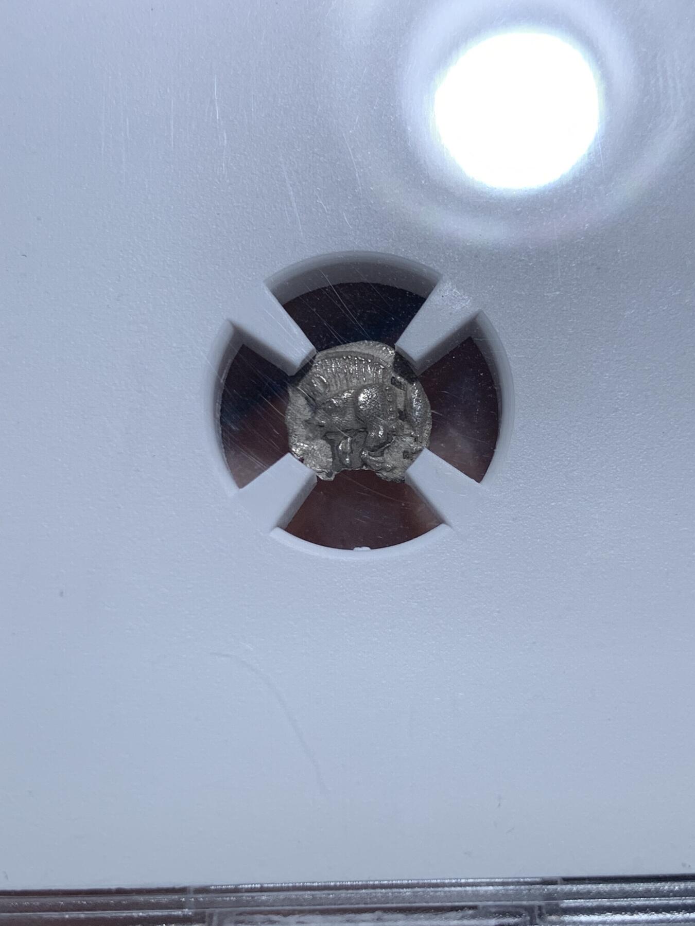 《竞宝斋》第297场- 周日，周一  2场连拍 （全场包邮） TQG评级 XF 5/5 3/5 打制满分 公元前450年-前400年 古希腊密西亚地区柯孜克斯城邦 狮子与野猪银币 小巧精致