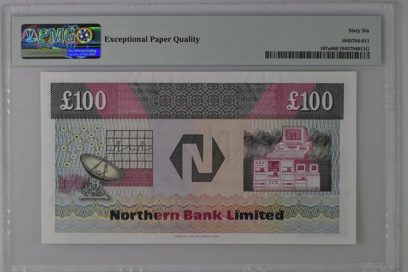 收藏联盟Quantum Auction 第368期拍卖  北爱尔兰1990年初版100镑 PMG66  小号2号 工程师，设计师 詹姆斯·马丁