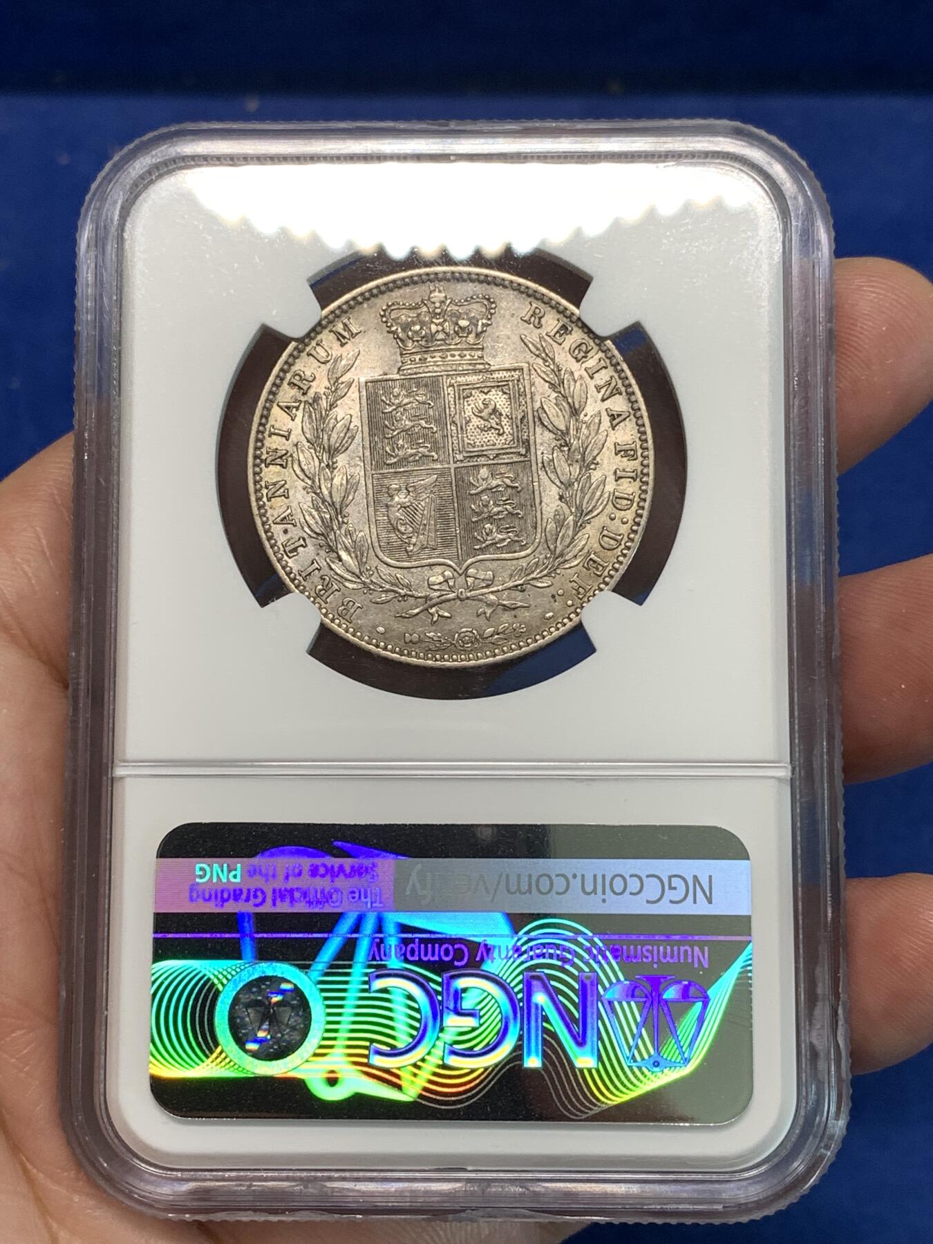 《竞宝斋》第297场- 周日，周一  2场连拍 （全场包邮） NGC AU58 英国 1878年 半克朗 维多利亚 银币 原味包浆
