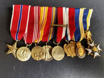 老王徽章第五十四期 - 美国陆军二战亚太对日作战迷你8联排   带铜星勋章、占领日本奖章、解放菲律宾奖章、美国独立战争之子协会奖章（较少见）等