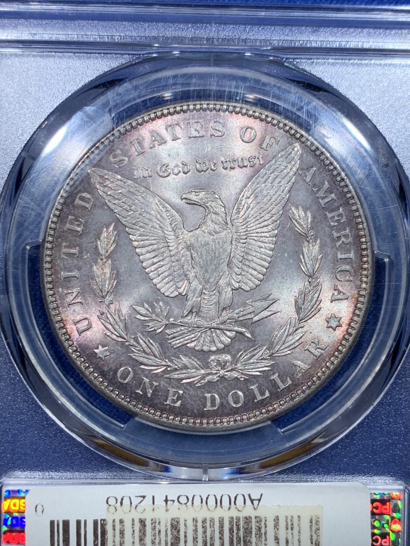 《竞宝斋》第297场- 周日，周一  2场连拍 （全场包邮） PCGS MS65 美国1887年摩根 底板干净 转光强烈 紫罗兰五彩