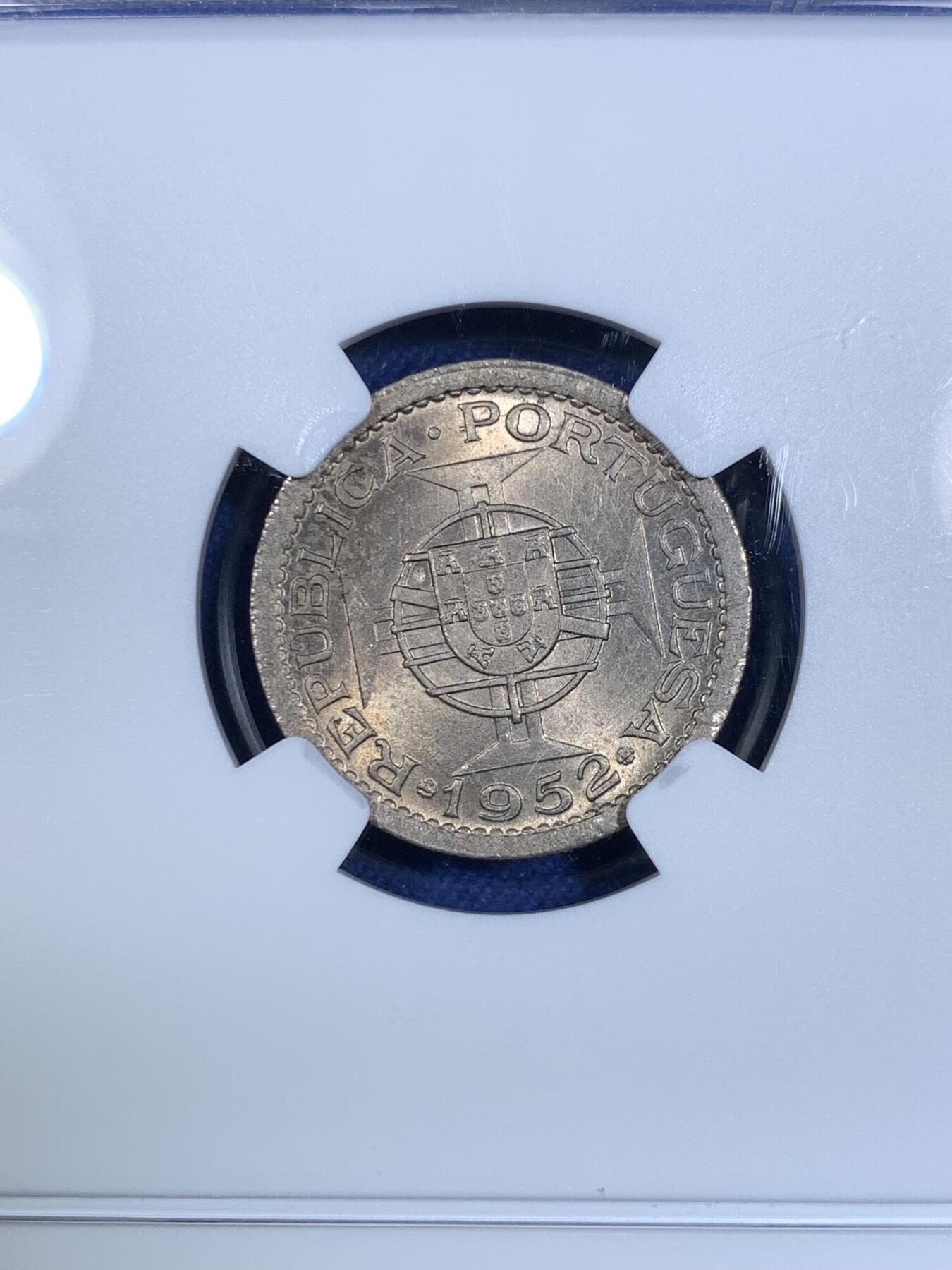 《竞宝斋》第297场- 周日，周一  2场连拍 （全场包邮） NGC MS63 1952澳门五毫镍币 两面转光 绝对低评 配套必备品种 性价比高