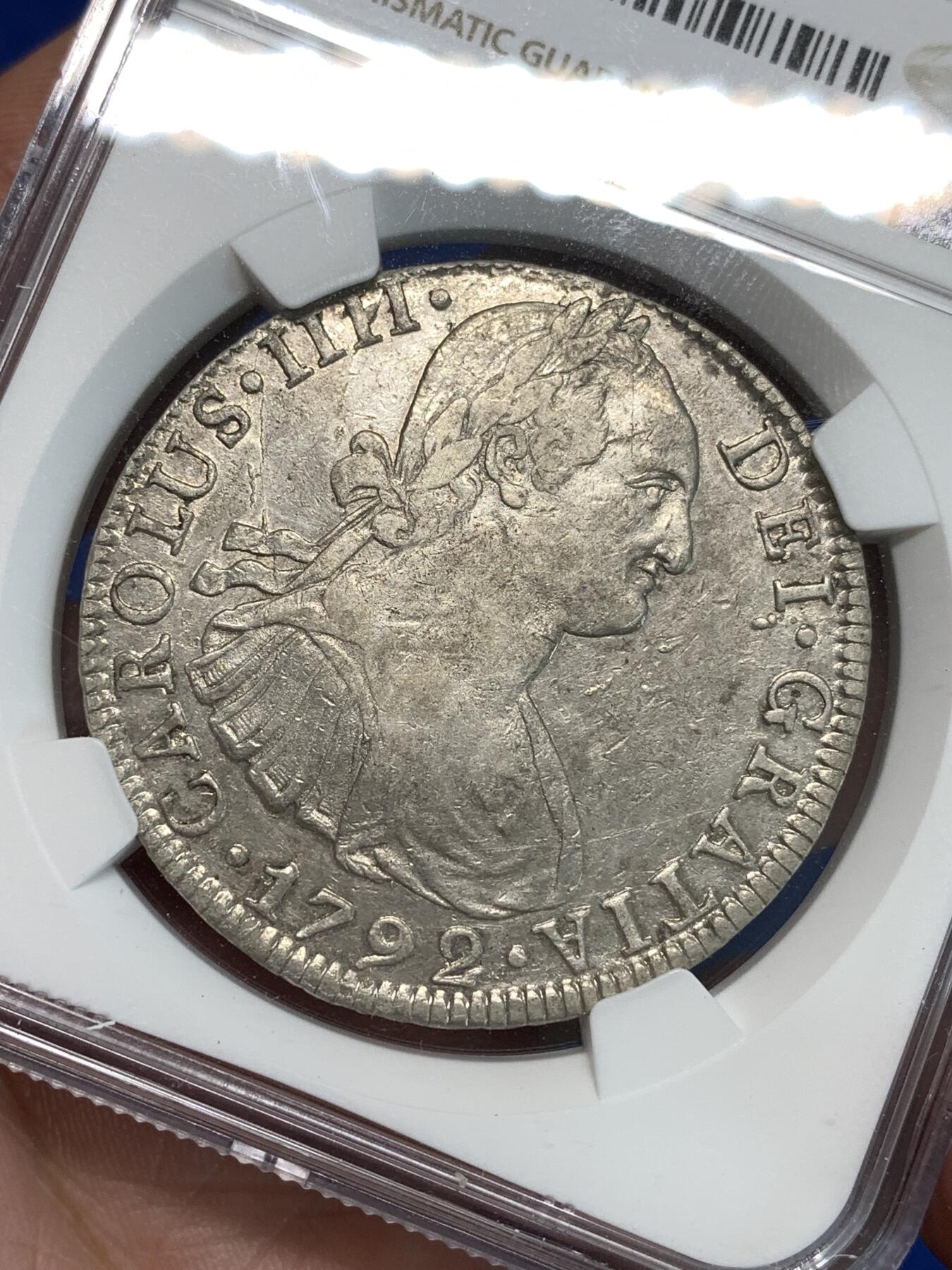 《竞宝斋》第297场- 周日，周一  2场连拍 （全场包邮） NGC AUD 1792年早期墨西哥卡四双柱 无戳好品 地板带光包浆自然