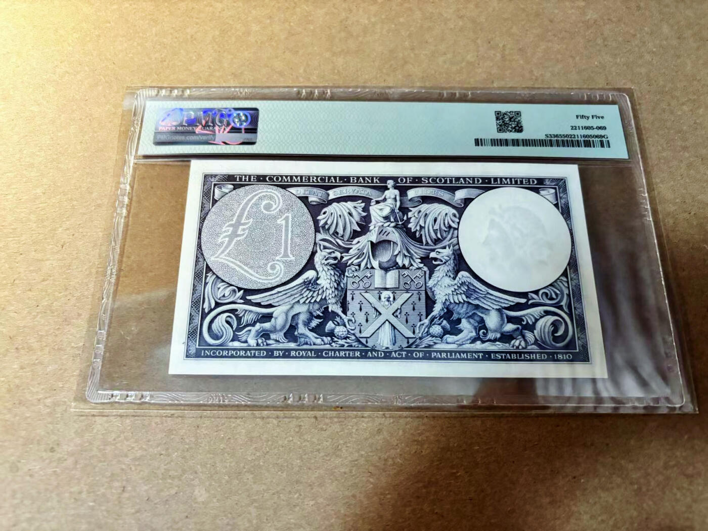 【Blue Auction】✨世界纸币精拍第526期【精】 苏格兰 1957年1镑 PMG55  BWC双面雕刻精美 