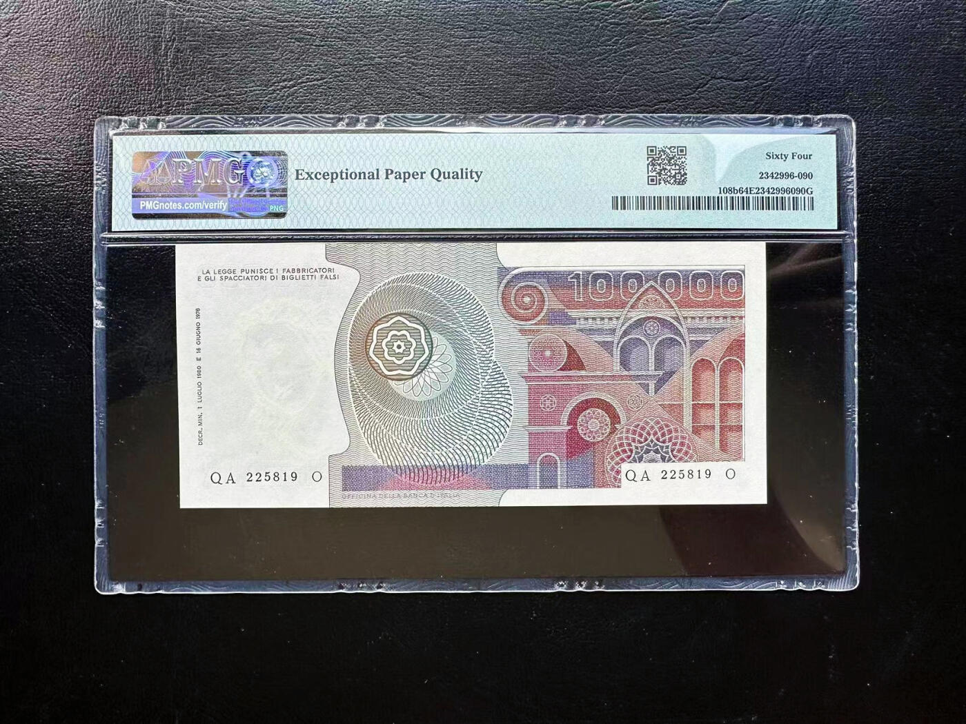 【Blue Auction】✨世界纸币精拍第526期【精】 【无47】意大利 1980年10万里拉 PMG64EPQ 