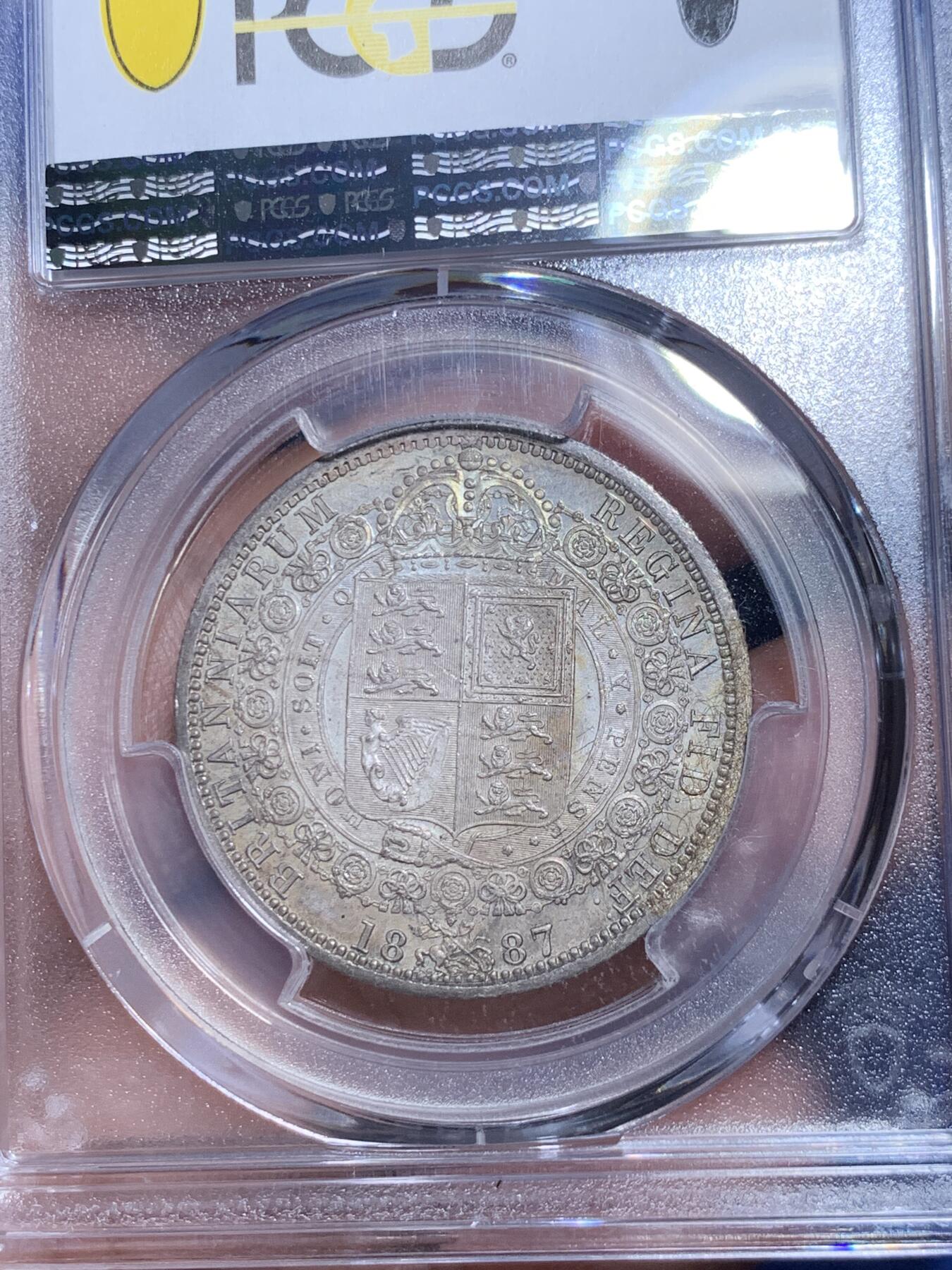 《竞宝斋》第297场- 周日，周一  2场连拍 （全场包邮） PCGS MS64 英国 1887年 半克朗 维多利亚 银币 原味包浆