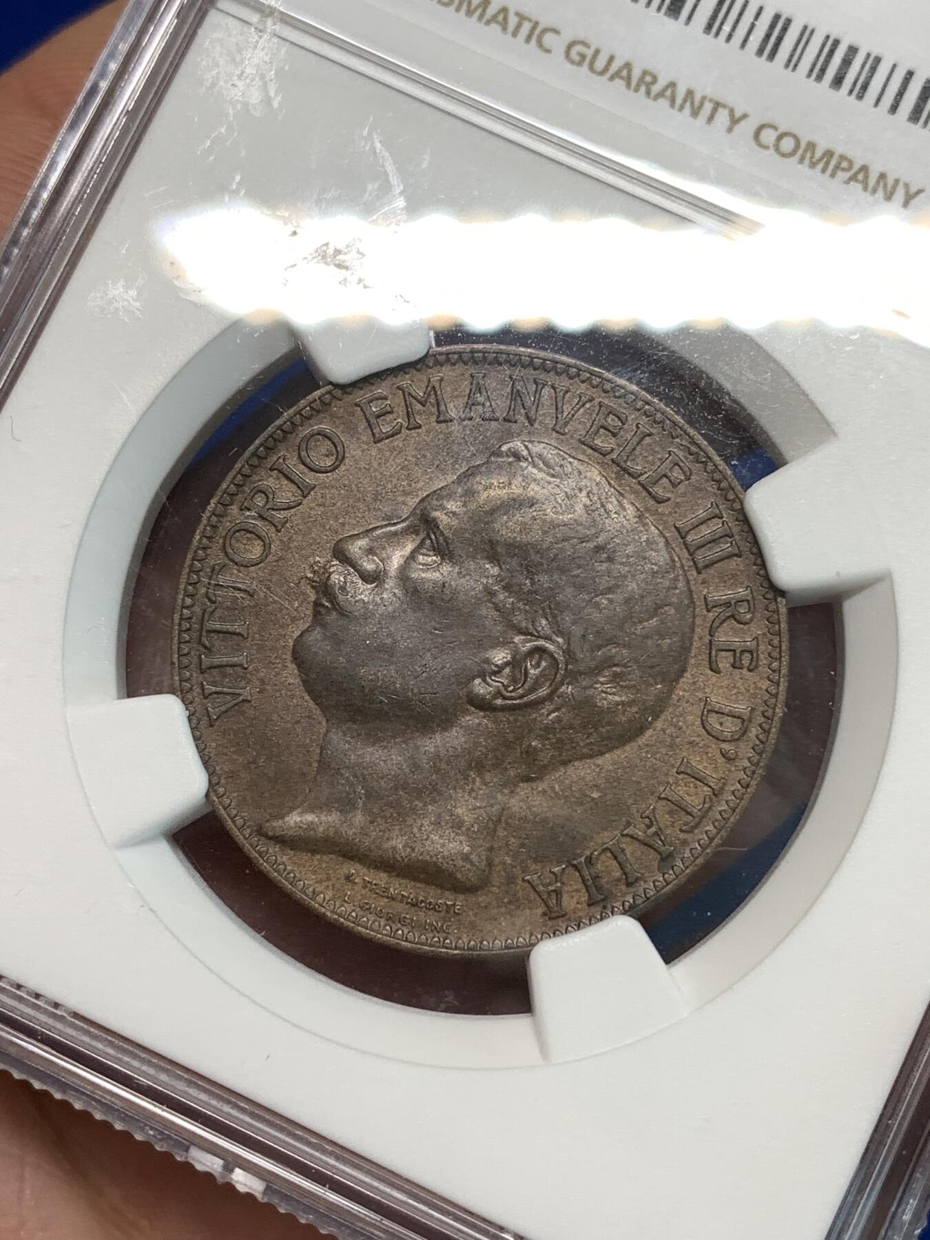 《竞宝斋》第297场- 周日，周一  2场连拍 （全场包邮） NGC AU58BN 1911意大利王国纪念托奶10分热门品种高性价比疑似低评！