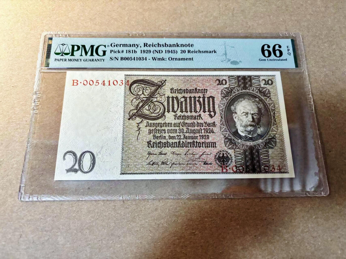【Blue Auction】✨世界纸币精拍第526期【精】 德国 1929年20马克 PMG66EPQ