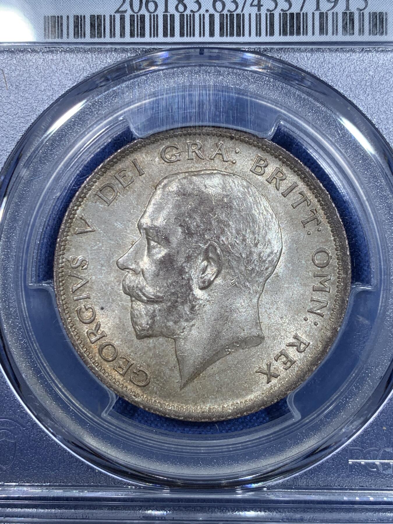 《竞宝斋》第297场- 周日，周一  2场连拍 （全场包邮） PCGS MS63 英国 1918年 半克朗 乔治五世 银币 原味包浆