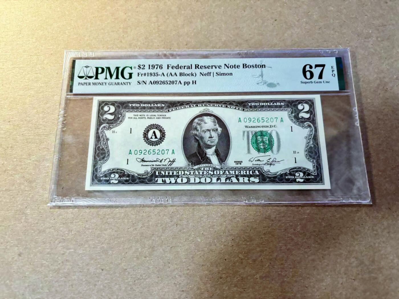 【Blue Auction】✨世界纸币精拍第526期【精】 【AA】美国 1976年2美金 PMG67EPQ 高分