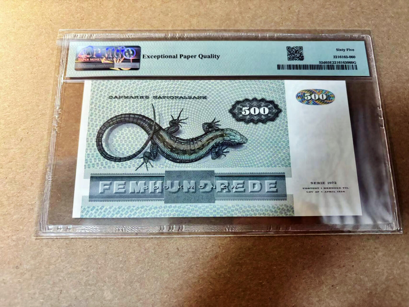 【Blue Auction】✨世界纸币精拍第526期【精】  丹麦 1988年500克朗 PMG65EPQ 大蜥蜴 