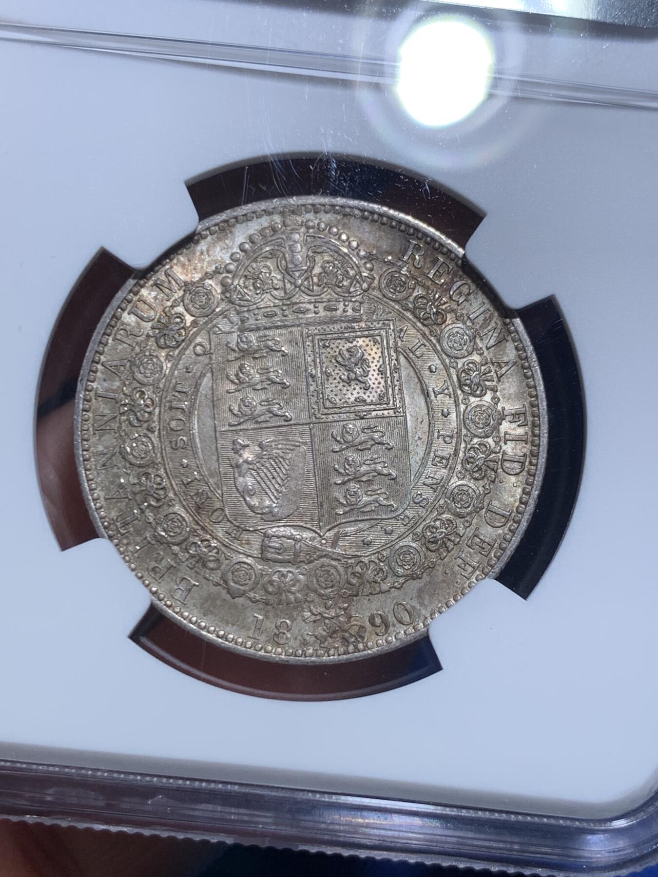 《竞宝斋》第297场- 周日，周一  2场连拍 （全场包邮） NGC MS63 英国 1890年 半克朗 维多利亚 银币 原味包浆