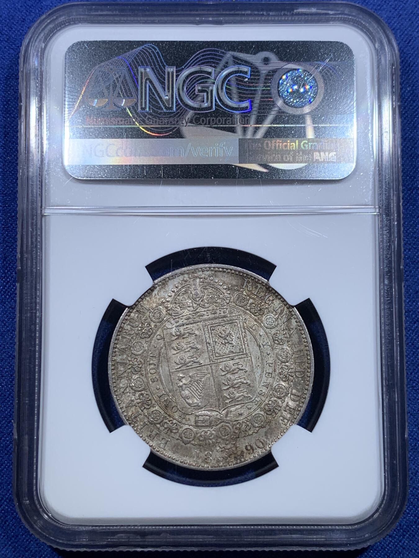 《竞宝斋》第297场- 周日，周一  2场连拍 （全场包邮） NGC MS63 英国 1890年 半克朗 维多利亚 银币 原味包浆