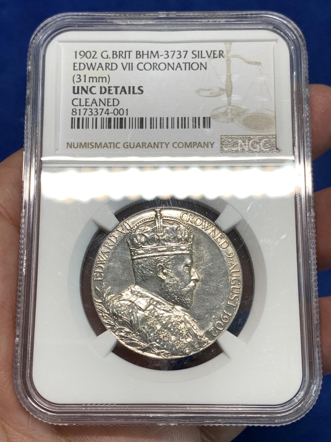 《竞宝斋》第297场- 周日，周一  2场连拍 （全场包邮） NGC UNCD 1902爱德华七世登基纪念银章 性价比好