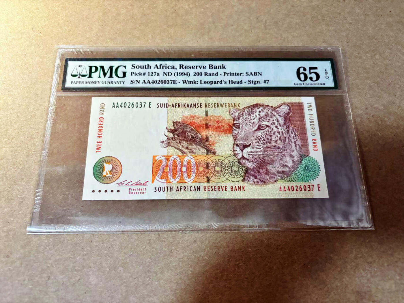 【Blue Auction】✨世界纸币精拍第526期【精】 【初版AA冠】南非 1994年200兰特 豹子 PMG65EPQ 