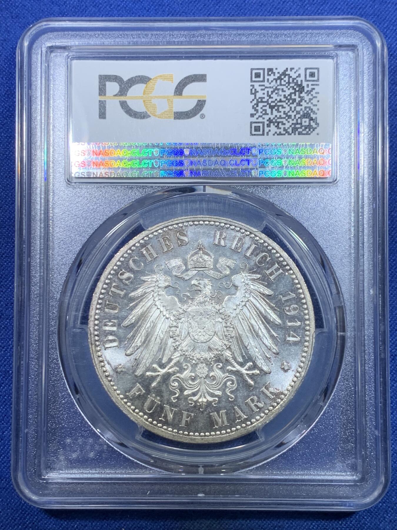 《竞宝斋》第297场- 周日，周一  2场连拍 （全场包邮） PCGS MS63 德国1914A威廉二世戎装5马克银币