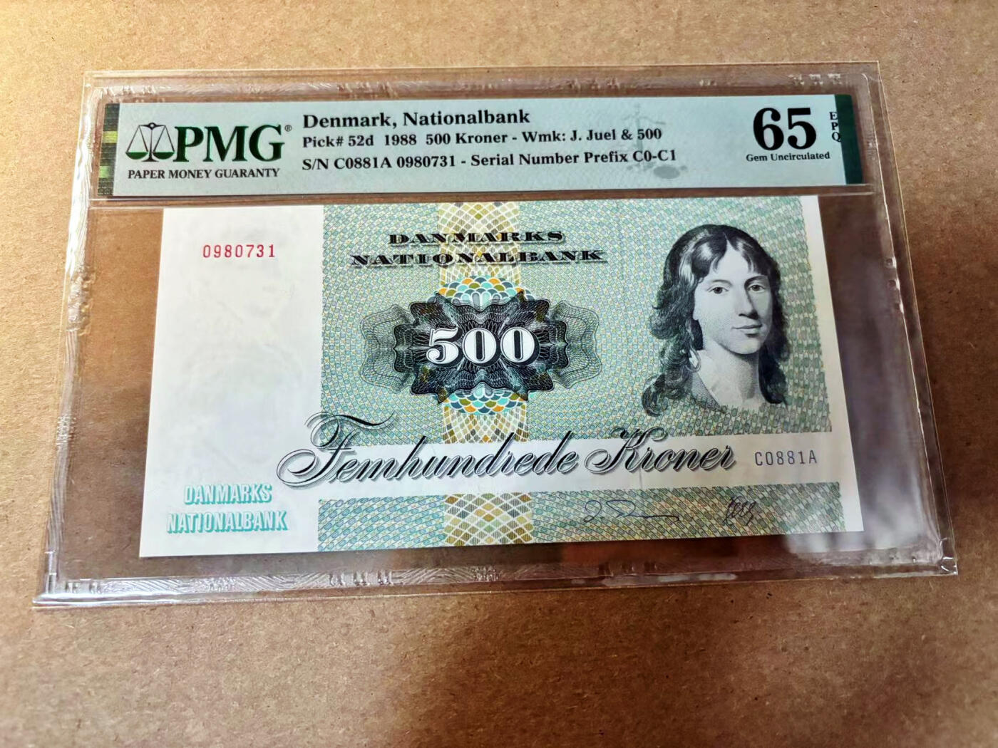 【Blue Auction】✨世界纸币精拍第526期【精】  丹麦 1988年500克朗 PMG65EPQ 大蜥蜴 