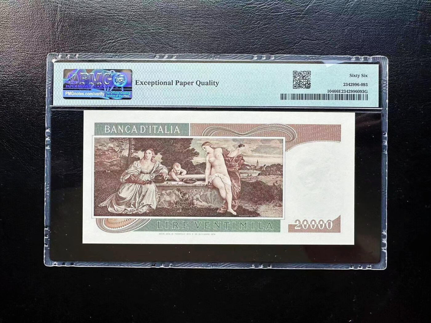 【Blue Auction】✨世界纸币精拍第526期【精】  【无47】意大利 1975年20000里拉 经典提香 PMG66EPQ