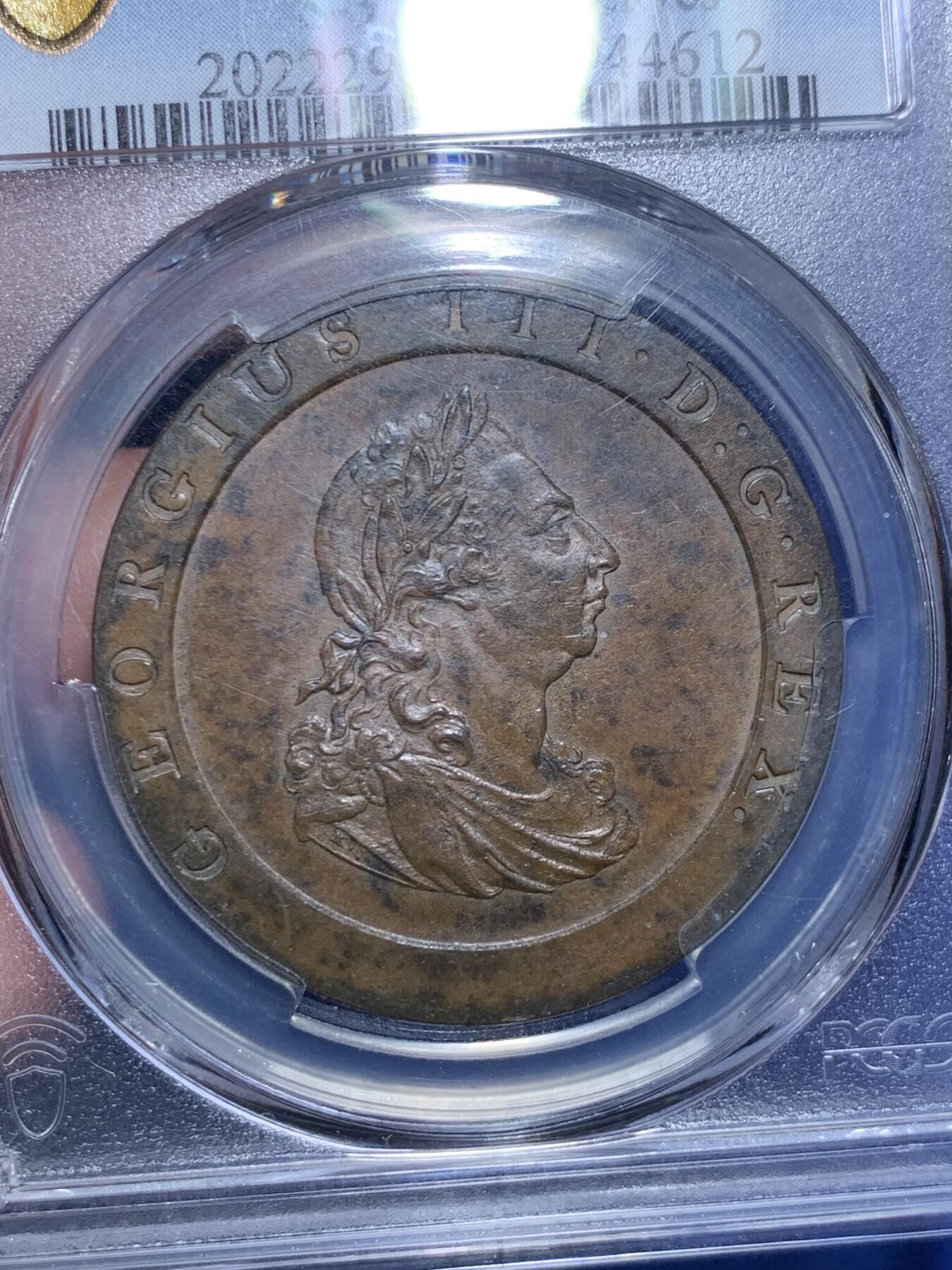《竞宝斋》第297场- 周日，周一  2场连拍 （全场包邮） PCGS MS62BN 英国 1797年 1便士铜币（SOHO厂小车轮便士，十叶稀有版别，工业革命的经典之作，历史上第一批真正意义的机制币）