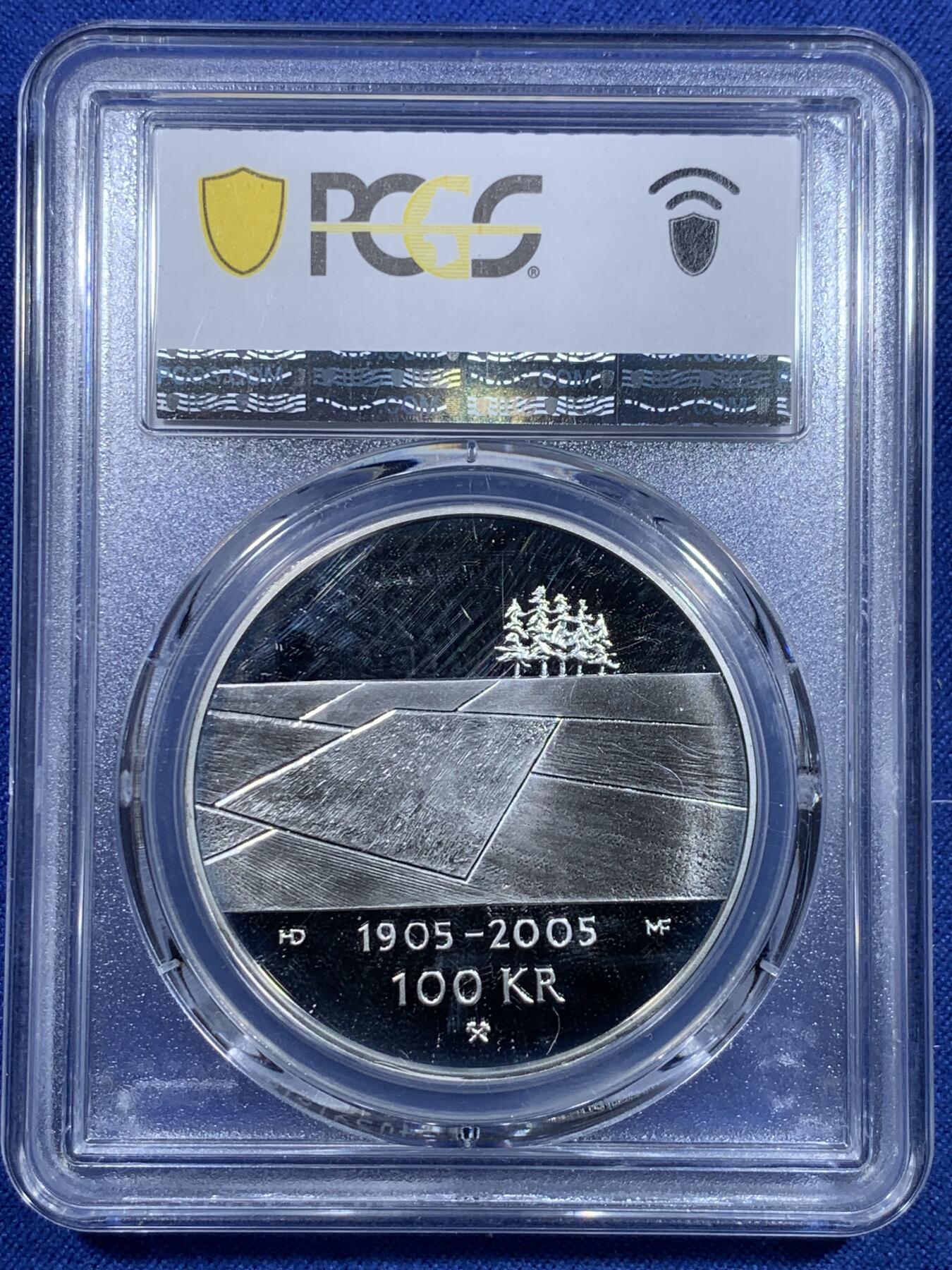 《竞宝斋》第297场- 周日，周一  2场连拍 （全场包邮） PCGS PR68DCAM 2003年 挪威 100克朗 1905年独立纪念 更高评级数量：1枚 银0.925 33.8克