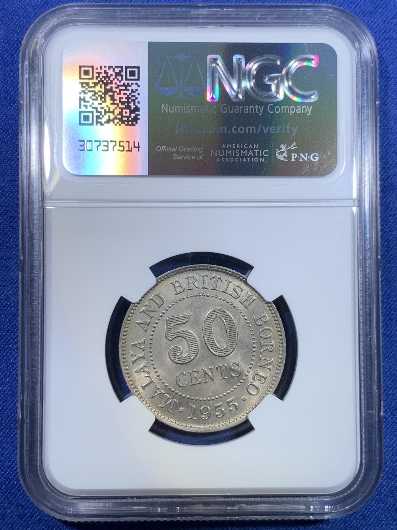 《竞宝斋》第297场- 周日，周一  2场连拍 （全场包邮） NGC MS64 1955H马来亚50分 是早期的少见年份 不是1965这样的大路年份 64分高分不易 两面转光