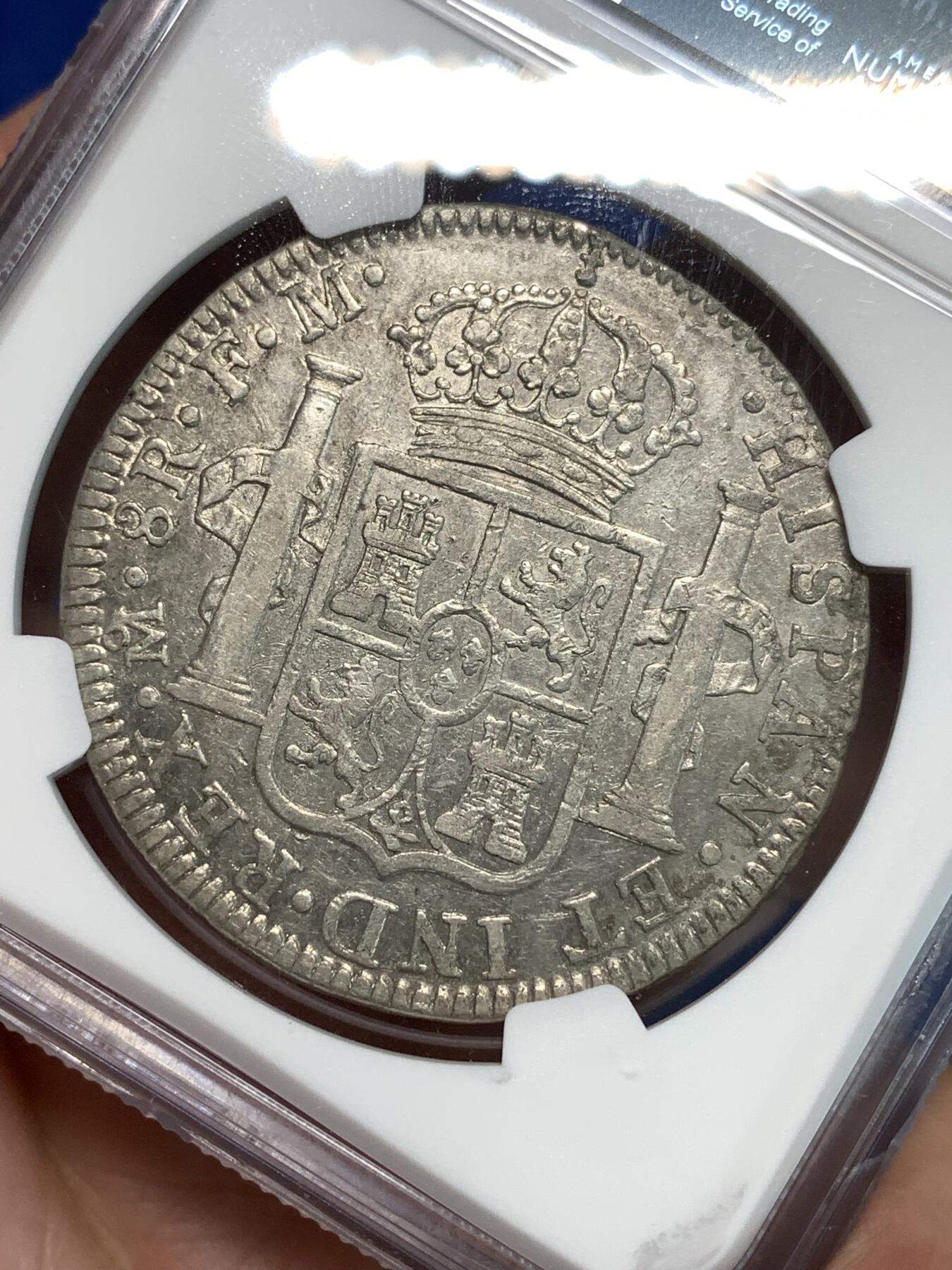 《竞宝斋》第297场- 周日，周一  2场连拍 （全场包邮） NGC AUD 1792年早期墨西哥卡四双柱 无戳好品 地板带光包浆自然