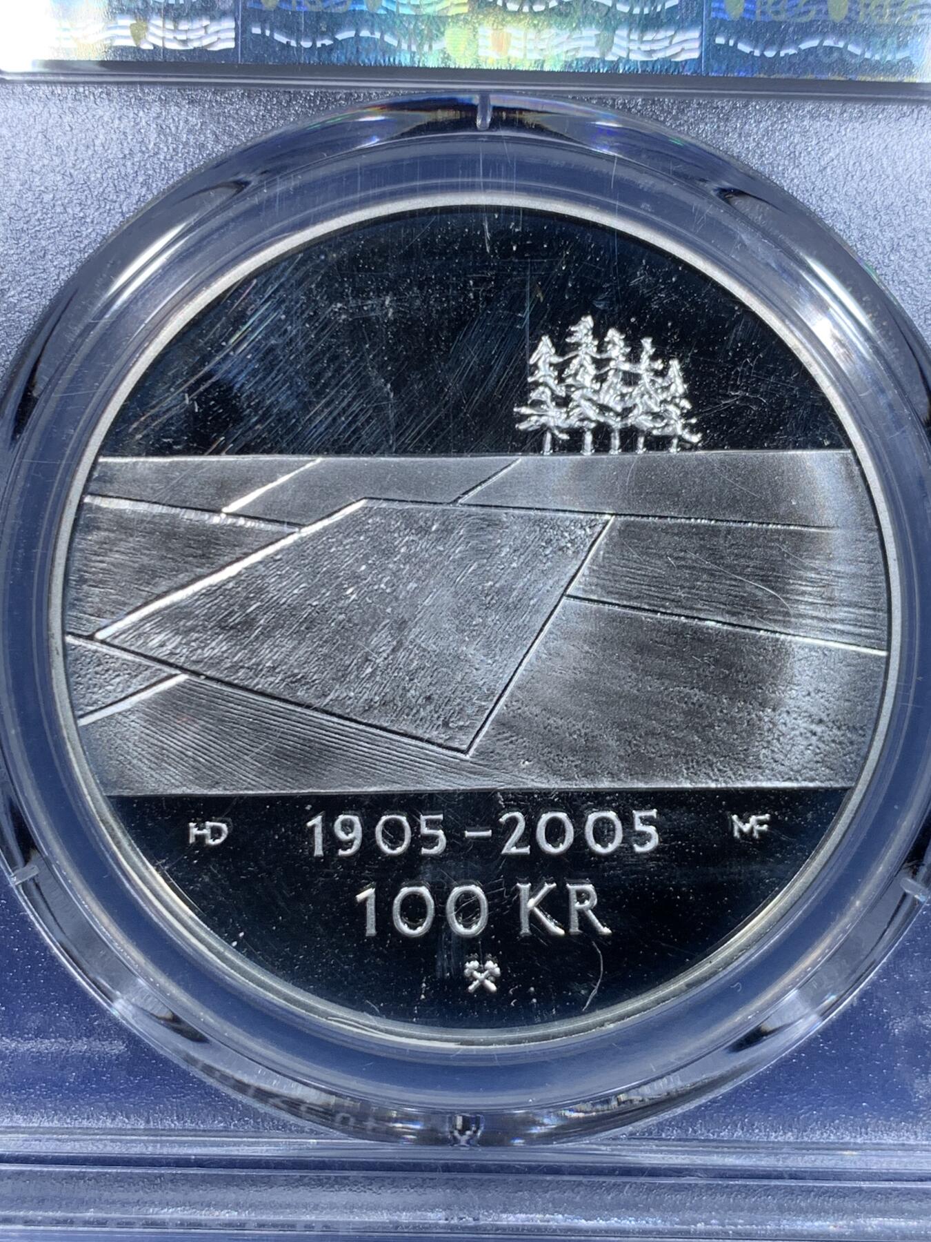 《竞宝斋》第297场- 周日，周一  2场连拍 （全场包邮） PCGS PR68DCAM 2003年 挪威 100克朗 1905年独立纪念 更高评级数量：1枚 银0.925 33.8克
