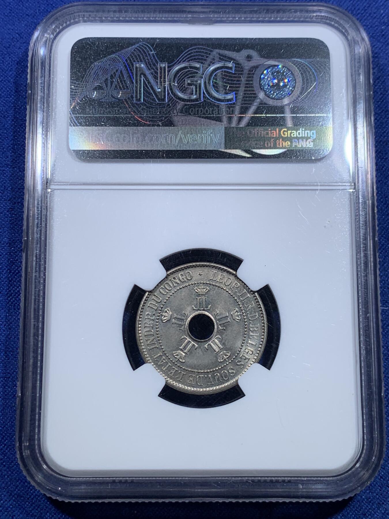 《竞宝斋》第297场- 周日，周一  2场连拍 （全场包邮） 两枚一组 NGC MS62/64 1906刚果自由邦5分/10分