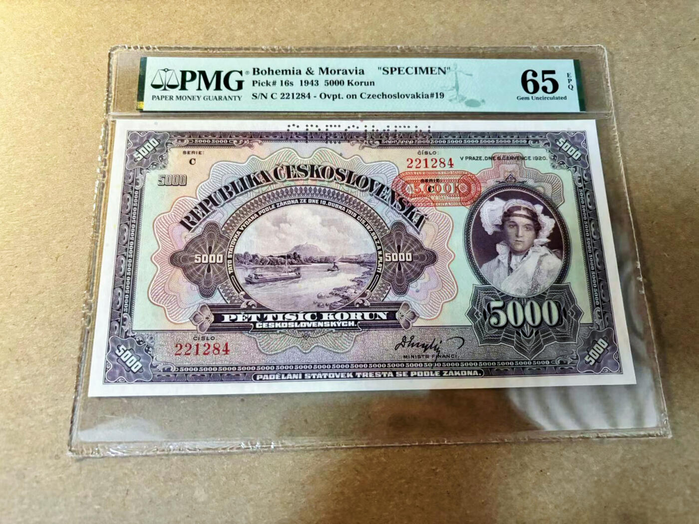 【Blue Auction】✨世界纸币精拍第526期【精】 波西米亚 1943年5000克朗 PMG65EPQ 大票幅 ABNC雕刻精美 样钞 
