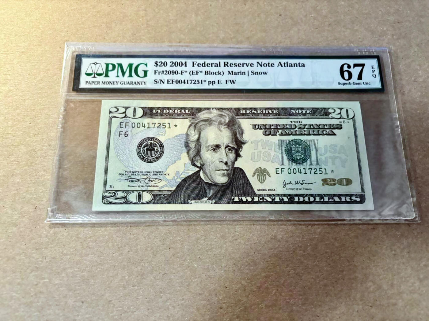 【Blue Auction】✨世界纸币精拍第526期【精】 【补号】美国 2004年20美金 PMG67EPQ 高分