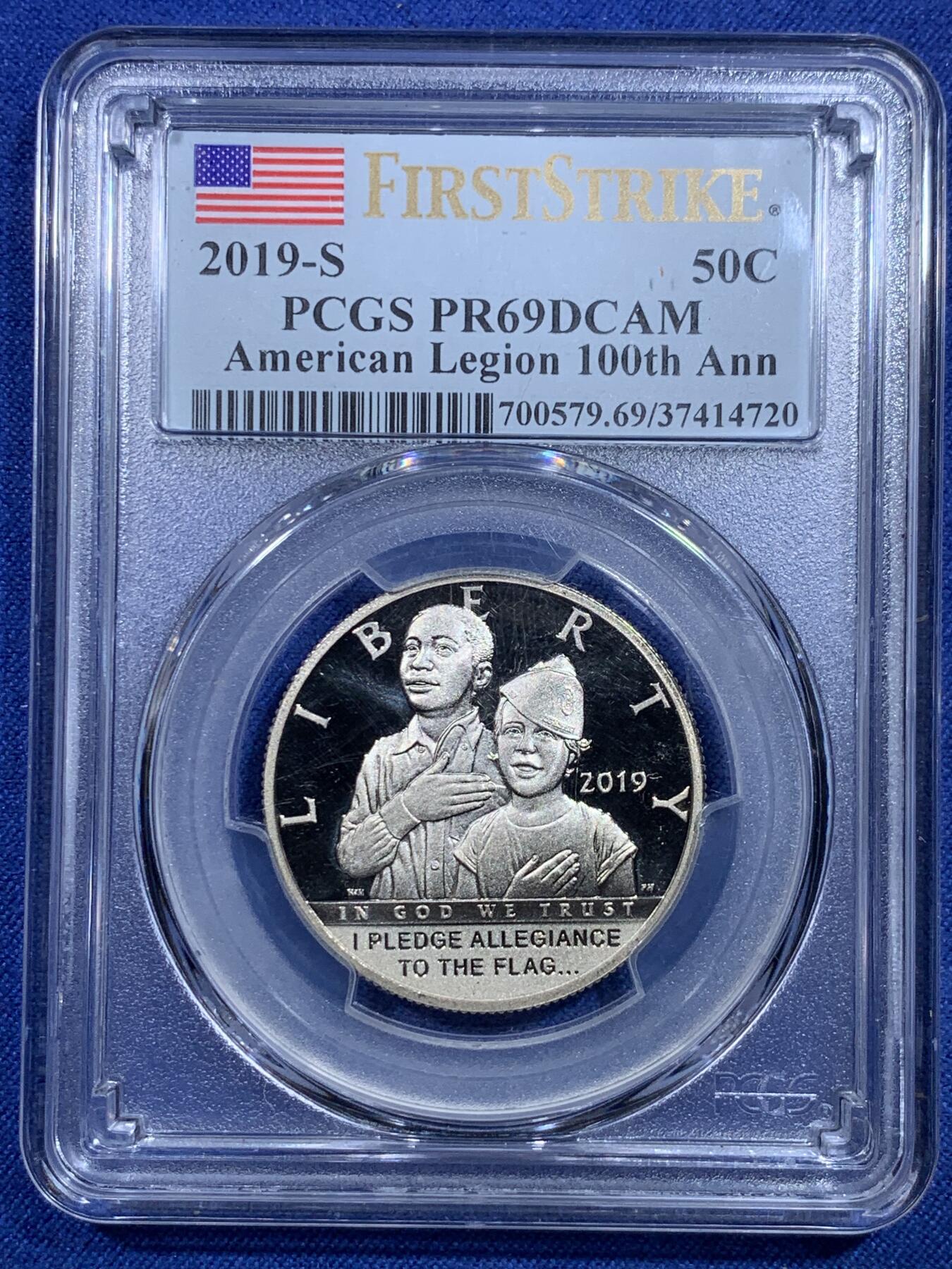 《竞宝斋》第297场- 周日，周一  2场连拍 （全场包邮） PCGS PR69DCAM 2019年 S版 美国 50分 退役军人100年周年 建议指南价值：334元