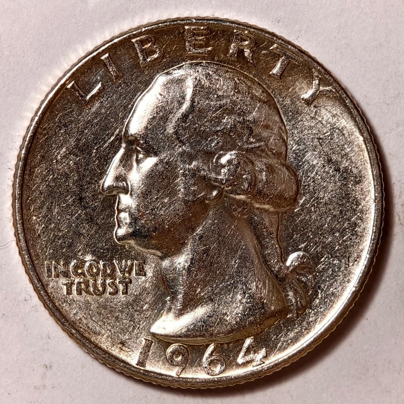 紫瑗钱币——第402期 美国 1964年 华盛顿 25美分 6.25克 0.9银 UNC