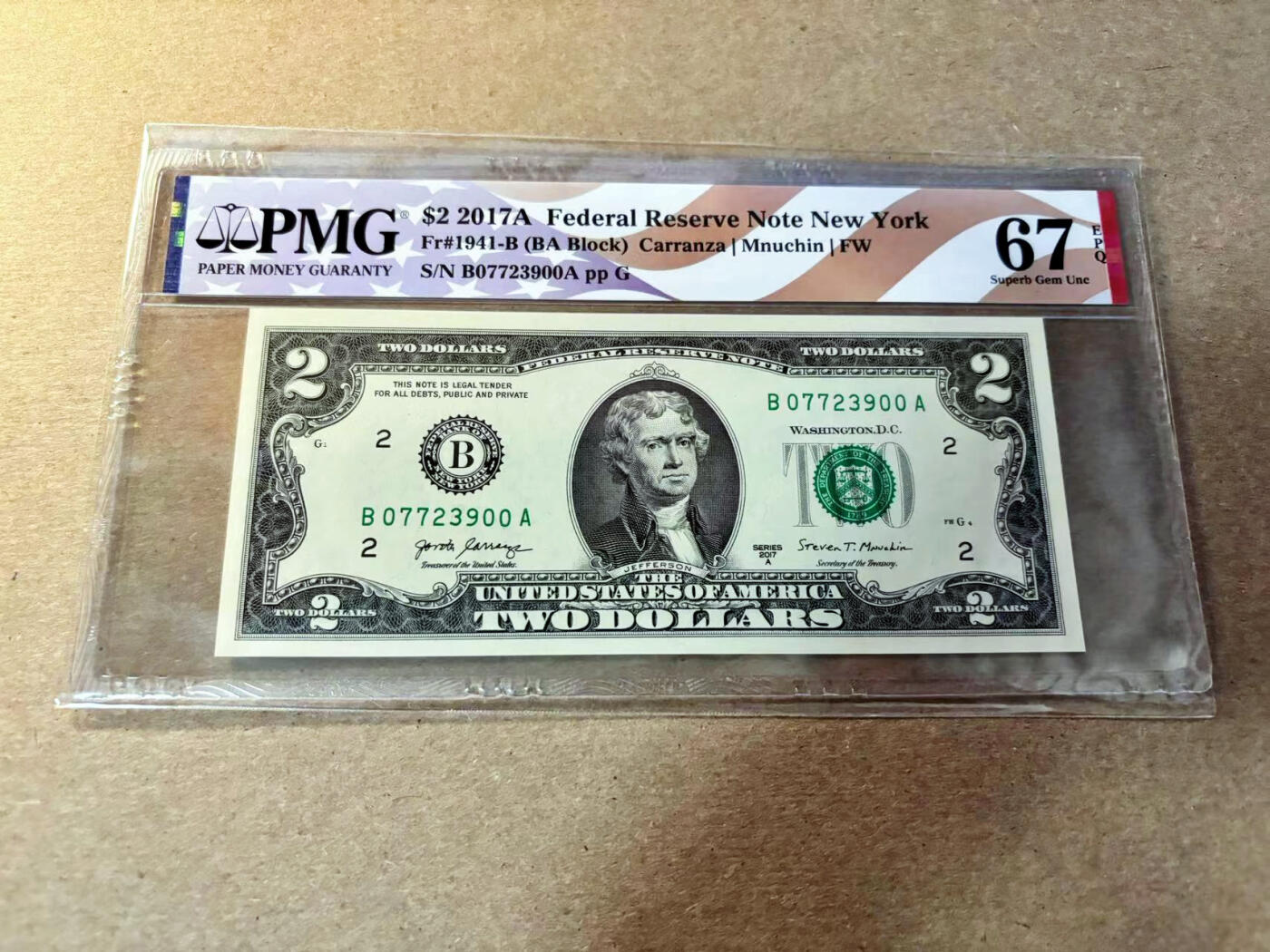 【Blue Auction】✨世界纸币精拍第527期【精】 美国 2017年2美金 PMG67EPQ 高分