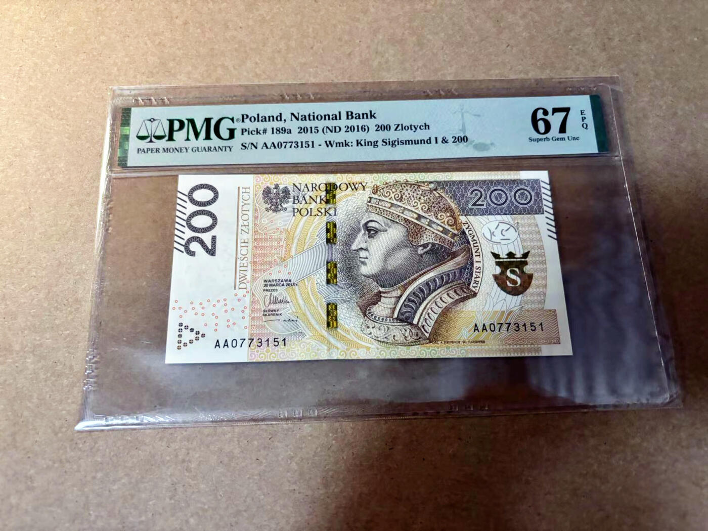 【Blue Auction】✨世界纸币精拍第527期【精】 【AA】波兰 2015年200兹罗提  PMG67EPQ 高分