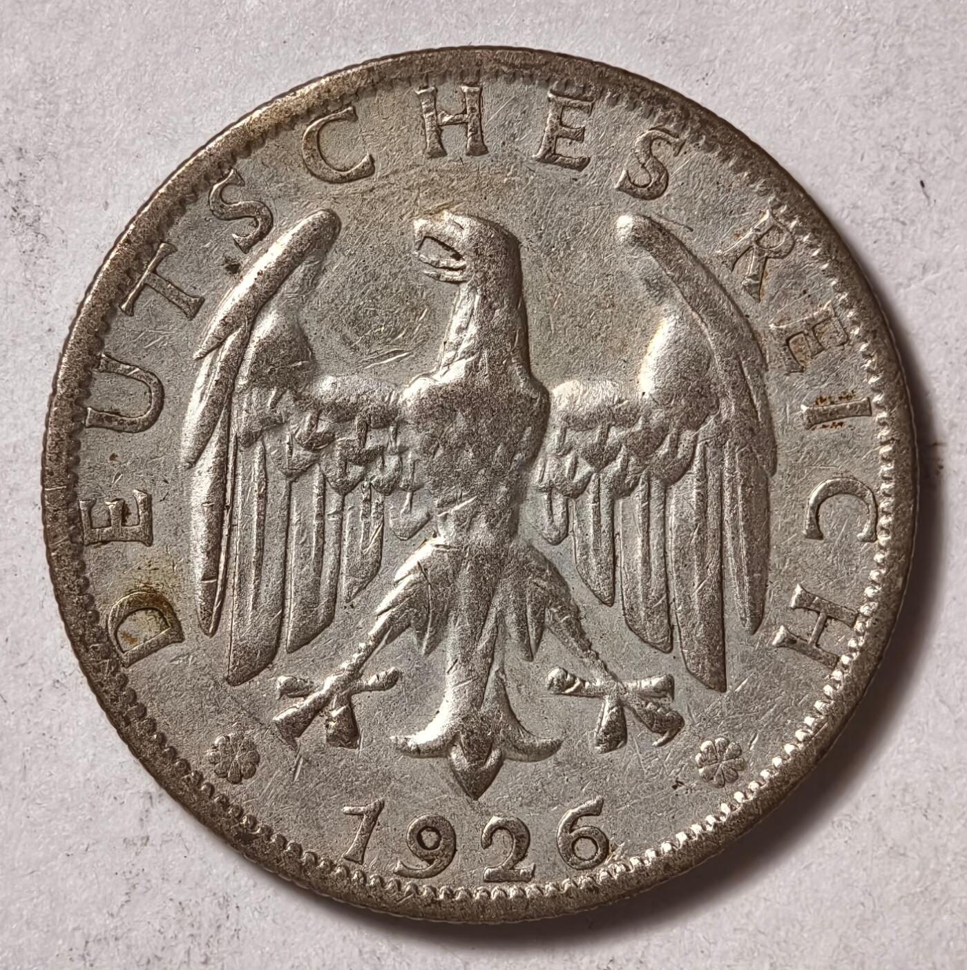 紫瑗钱币——第402期 德国 1926年 A版 魏玛共和国 流通2马克 10克 0.5银