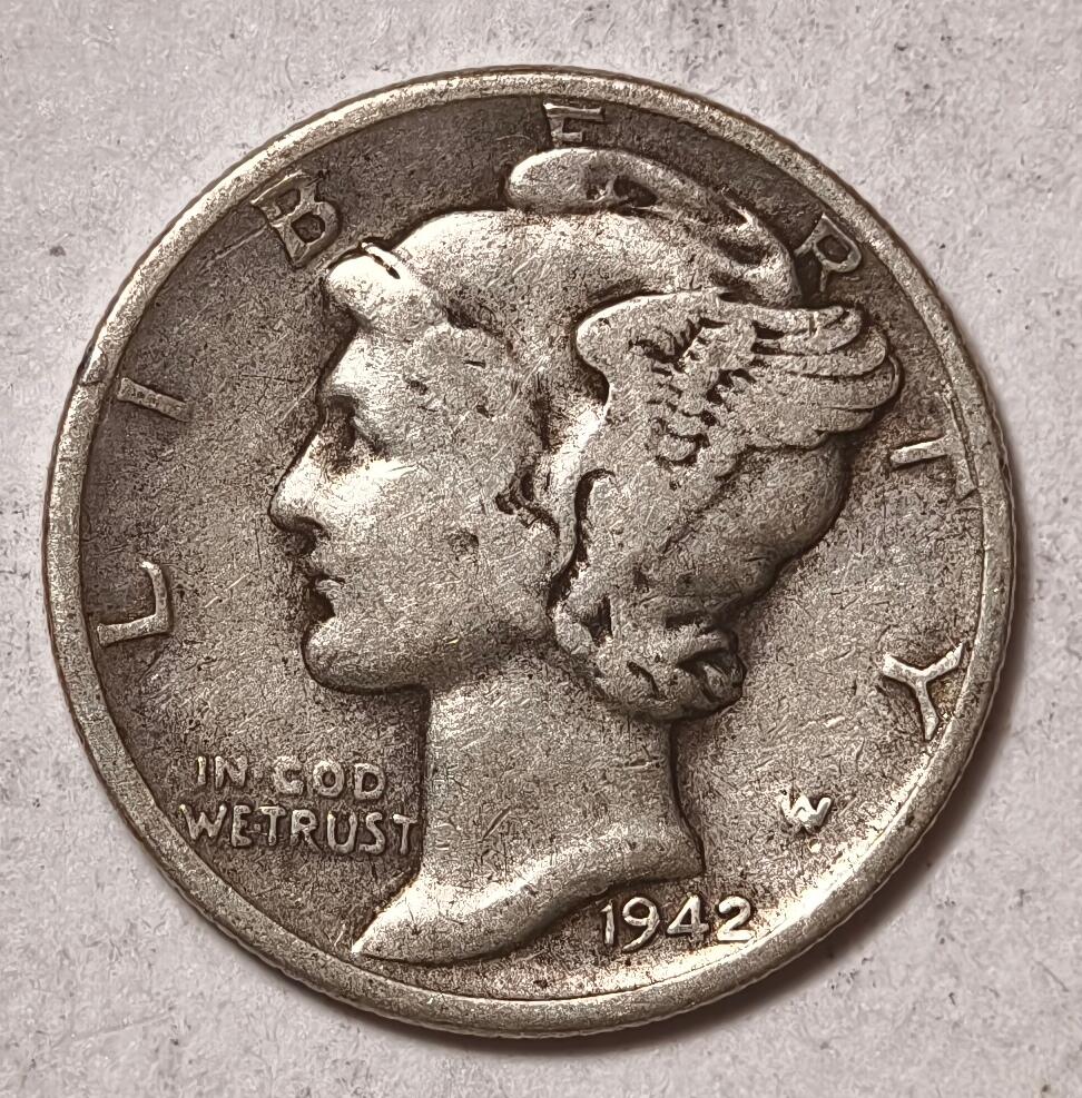 紫瑗钱币——第480期 美国 1942年 墨丘比利 小飞侠 10美分 2.5克 0.9银