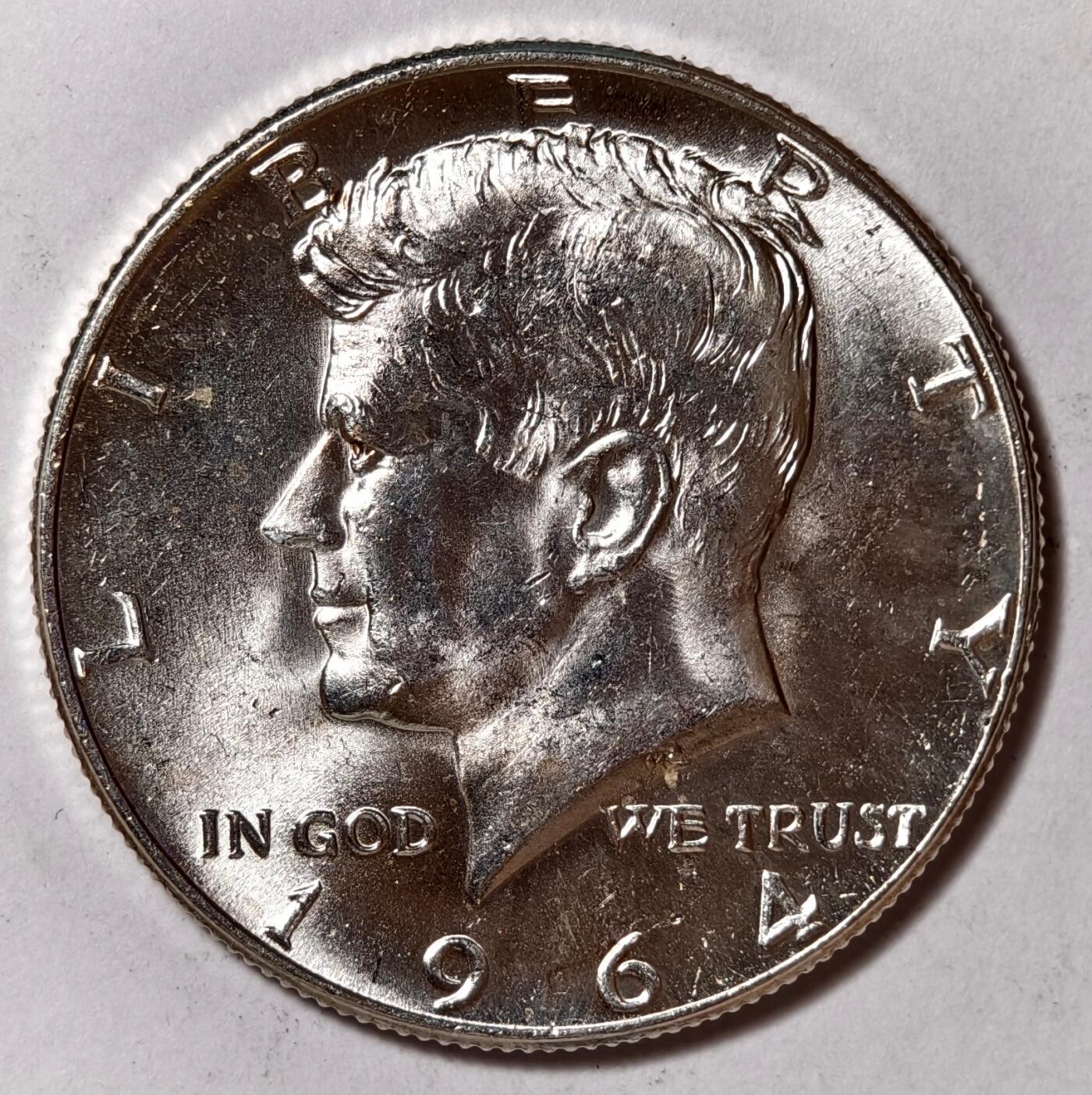 紫瑗钱币——第402期 美国 1964年 肯尼迪 50美分 12.5克 0.9银 BU 可评级