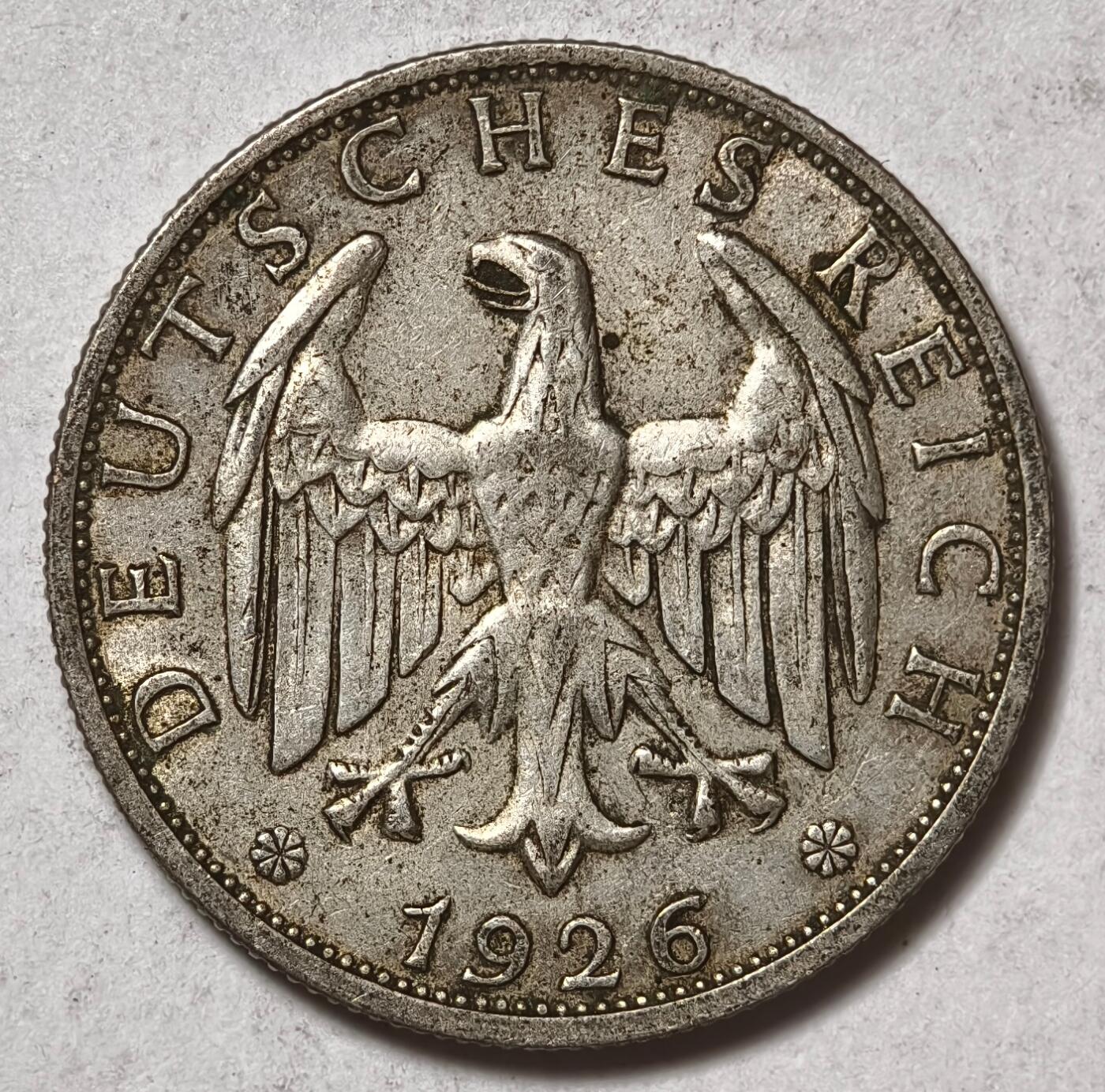 紫瑗钱币——第440期 德国 1926年 J版 魏玛共和国 流通2马克 10克 0.5银