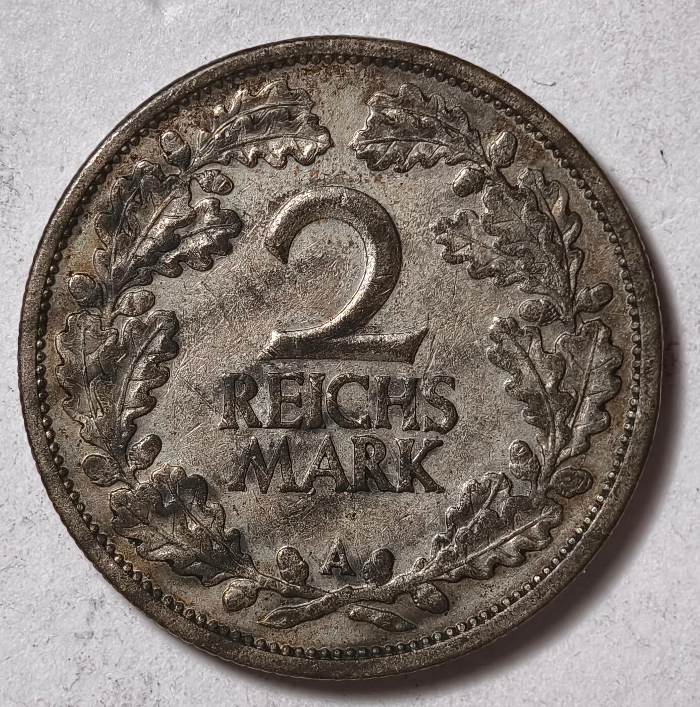 紫瑗钱币——第402期 德国 1926年 A版 魏玛共和国 流通2马克 10克 0.5银