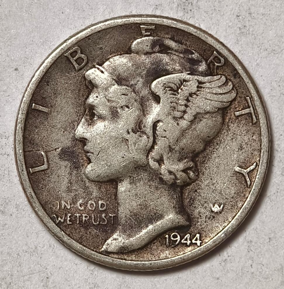 紫瑗钱币——第440期 美国 1944年 墨丘比利 小飞侠 10美分 2.5克 0.9银